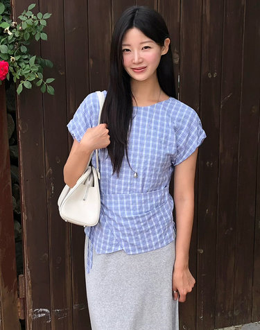 사선랩 디테일 체크블라우스 OW6MB6730