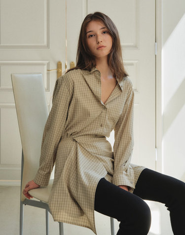스커트 덧장 셋업 체크셔츠 OE6AB8520