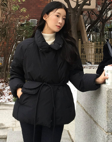 주머니 장식 벨트 하이넥 구스다운 OP6XMA690