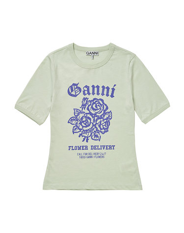 GANNI T3632 822 플라워 로고 여성 반팔티
