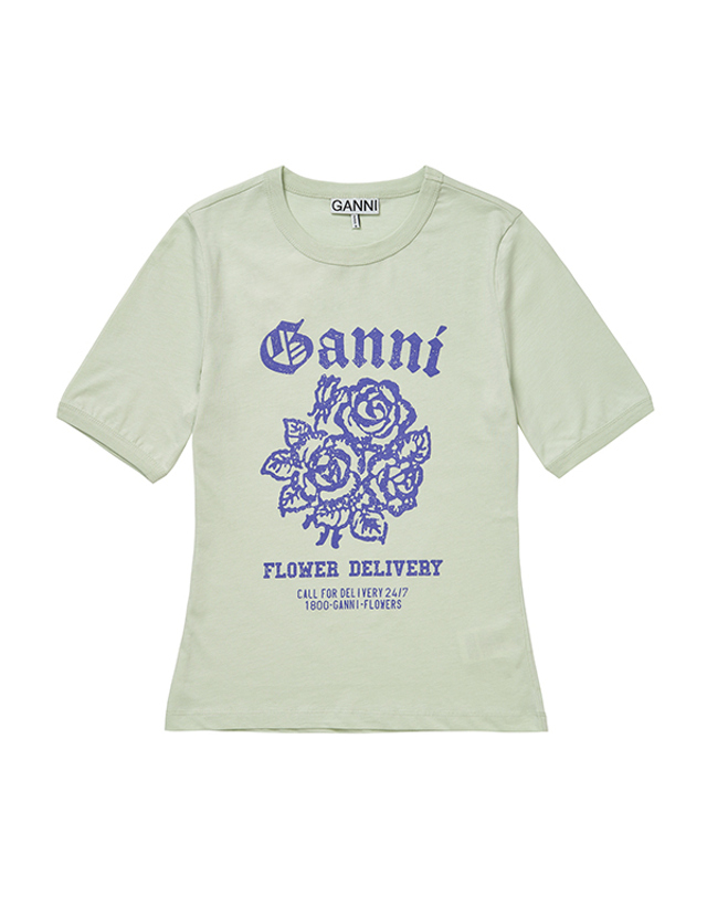 가니 GANNI T3632 822 플라워 로고 여성 반팔티 착용컷