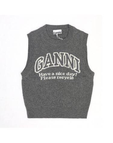 GANNI K2308 523 로고 울 베스트 여성 니트