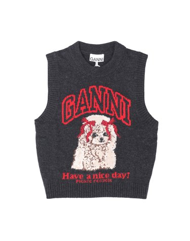 GANNI A1070044 052 퍼피 로고 울 믹스 베스트 여성 니트