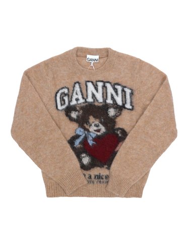 GANNI A1070091 118 베어 로고 브러시드 알파카 여성 니트