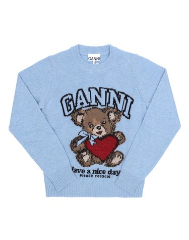 GANNI A1070047 646 베어 로고 울 믹스 여성 니트