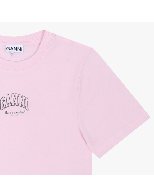 가니 GANNI A1050057 868 에센셜 로고 여성 반팔티 착용컷