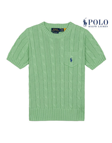 [POLO RALPH LAUREN] 폴로 랄프로렌 여성 슬림핏 케이블 반팔 크루넥 포켓 니트 그린