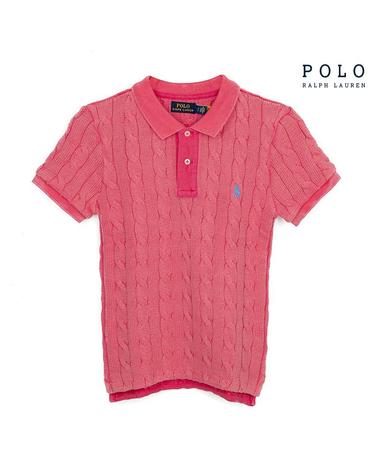 [POLO RALPH LAUREN] 폴로 랄프로렌 여성 반팔 케이블 카라넥 니트 핑크