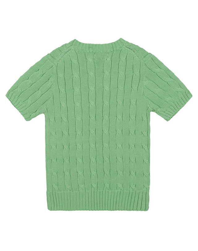 폴로 랄프로렌 [POLO RALPH LAUREN] 폴로 랄프로렌 여성 슬림핏 케이블 반팔 크루넥 포켓 니트 그린 착용컷