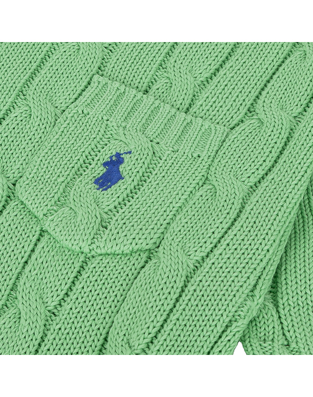 폴로 랄프로렌 [POLO RALPH LAUREN] 폴로 랄프로렌 여성 슬림핏 케이블 반팔 크루넥 포켓 니트 그린 착용컷