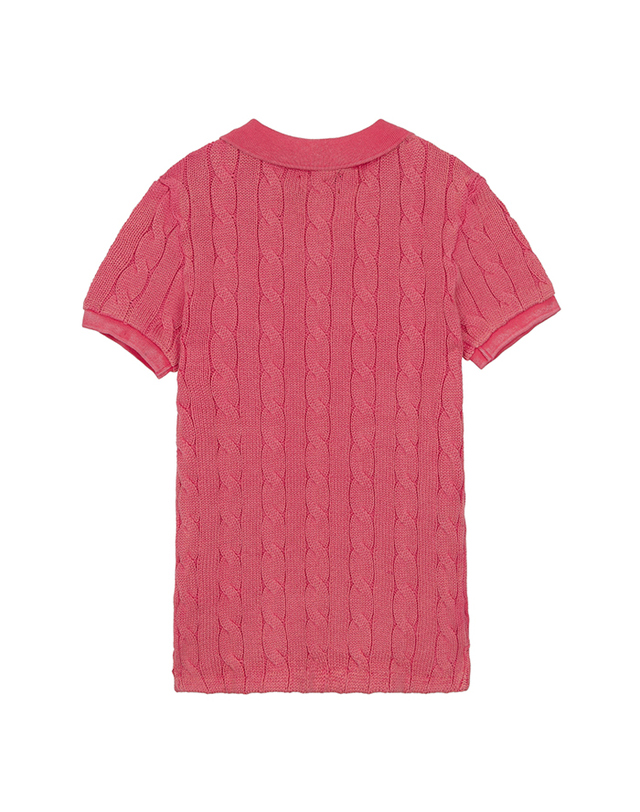 폴로 랄프로렌 [POLO RALPH LAUREN] 폴로 랄프로렌 여성 반팔 케이블 카라넥 니트 핑크 착용컷
