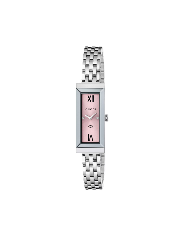 구찌 구찌 YA127516 G프레임 여성 메탈 쿼츠 14x34mm 다이아몬드 인덱스 착용컷