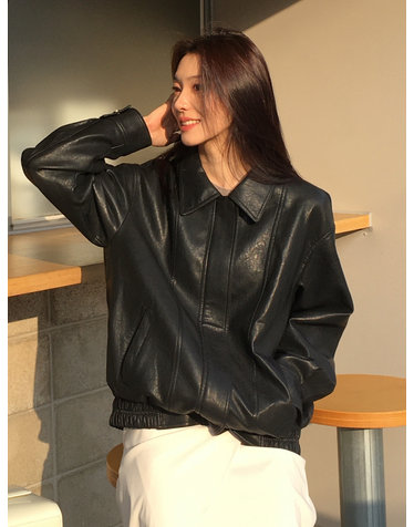 [령은 pick] 베르 레더 블루종 블랙