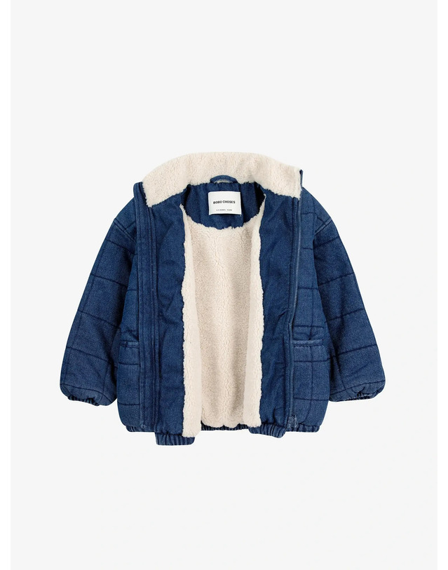 보보쇼즈 [BOBO CHOSES] 보보쇼즈 24FW 아동 데님 후리스 자켓 B.C Vintage denim quilted jacket B224AC127 착용컷