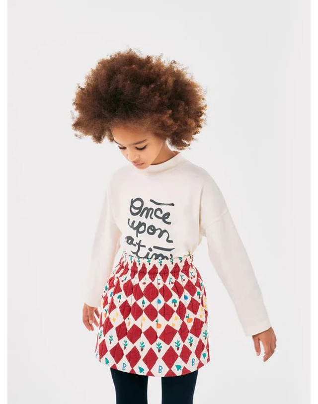 보보쇼즈 [BOBO CHOSES] 보보쇼즈 24FW 키즈 스커트 Harlequin all over quilted woven skirt B224AC069 레드 착용컷