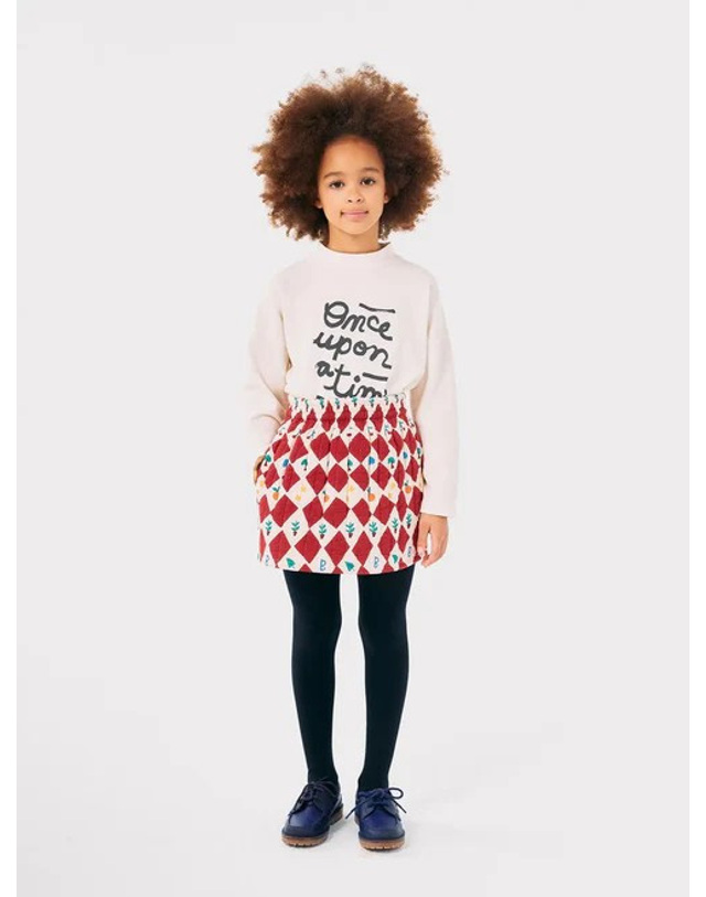 보보쇼즈 [BOBO CHOSES] 보보쇼즈 24FW 키즈 스커트 Harlequin all over quilted woven skirt B224AC069 레드 착용컷