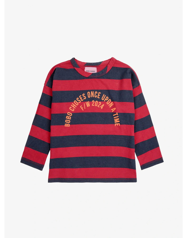 보보쇼즈 [BOBO CHOSES] 보보쇼즈 24FW 아동 긴팔 티셔츠 Bobo Circle stripes T-shirt B224AC016 착용컷
