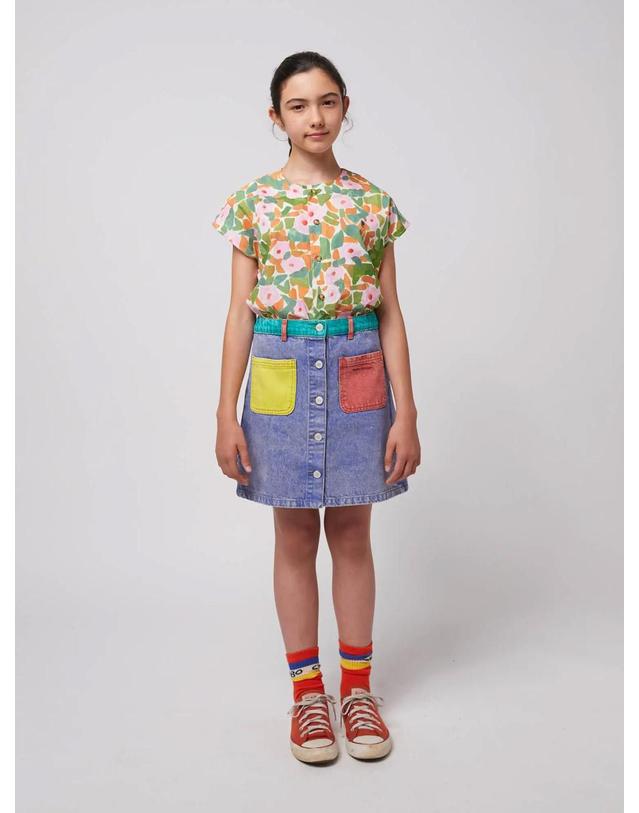 보보쇼즈 보보쇼즈 25SS 아동 데님 스커트 COLOR BLOCK DENIM SKIRT B125AC072 레드 착용컷