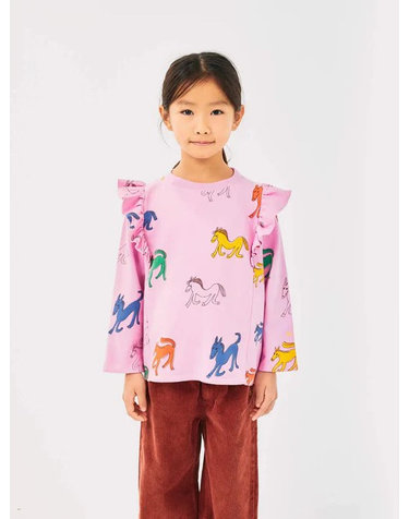 [BOBO CHOSES] 보보쇼즈 24FW 키즈 맨투맨 Wonder Horse all over ruffle sweatshirt B224AC053