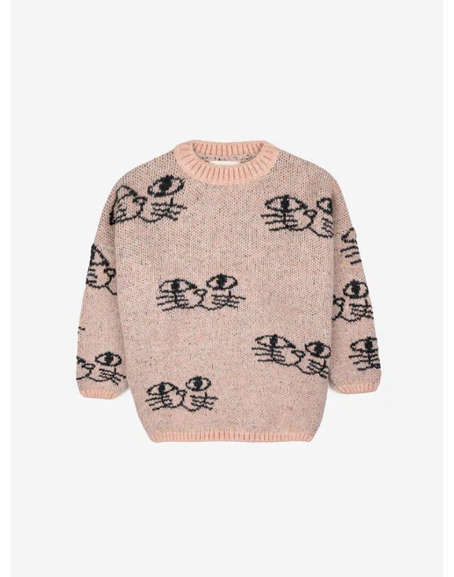 보보쇼즈 [BOBO CHOSES] 보보쇼즈 23FW 키즈 니트 Smiling Cat all over jacquard jumper 223AC117 착용컷