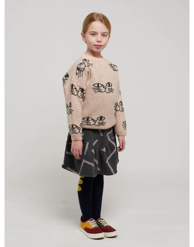 보보쇼즈 [BOBO CHOSES] 보보쇼즈 23FW 키즈 니트 Smiling Cat all over jacquard jumper 223AC117 착용컷