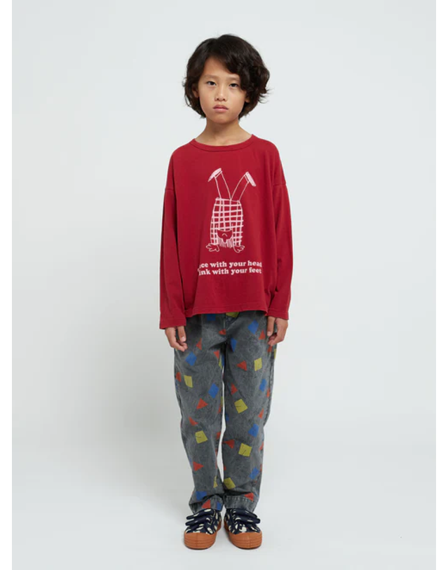 보보쇼즈 [BOBO CHOSES] 보보쇼즈 23FW 키즈 배기 팬츠 Crazy Bicy all over baggy pants 223AC078 브라운 착용컷