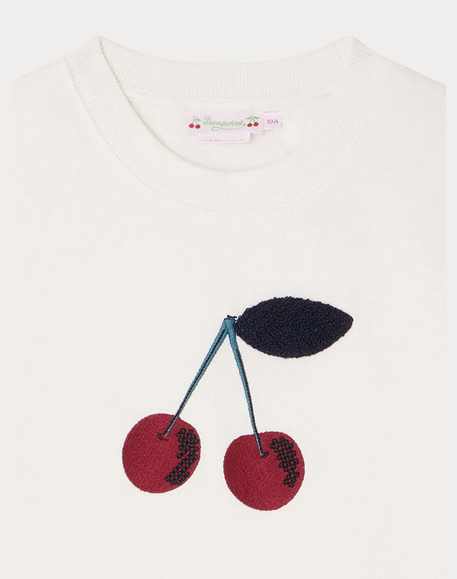 봉쁘앙키즈 봉쁘앙 [BONPOINT] 봉쁘앙 키즈 체리 맨투맨 SWEATSHIRT TAYLA S03GSWK00003 화이트 착용컷