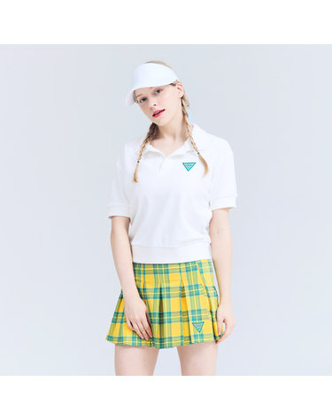 [어베이브] 골프 테니스 여성용 체크 플리츠 스커트 옐로우
