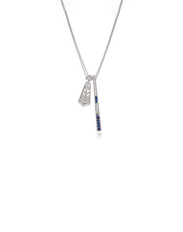 디아모모 ART DECO Sapphire Pendant Necklace 65cm
