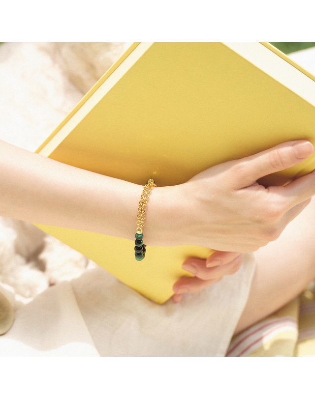 수앤진골드 그린 호안석 6mm 체인 팔찌 24K 순금 3.75g 착용컷