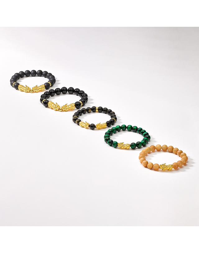 수앤진골드 그린 호안석 8mm 비휴 팔찌 24K 순금 착용컷