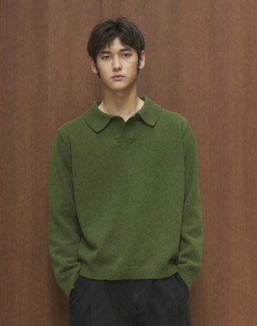 T20026 Boucle collar knit_Green