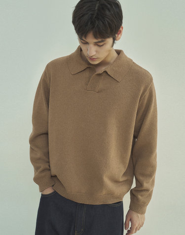 T20026 Boucle collar knit_Brown