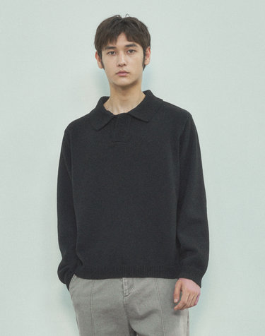 T20026 Boucle collar knit_Black