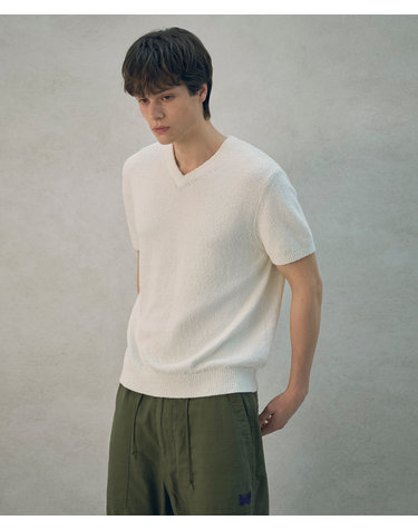 T20049 브이넥 부클 니트_White