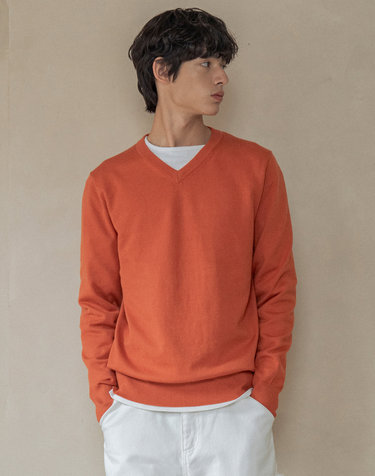 T20055 브이넥 이지 니트_Orange