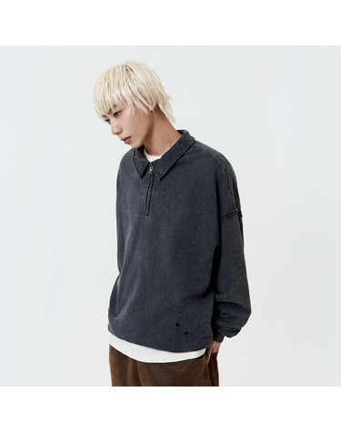 오닐 워시드 하프집업 스웻셔츠_차콜 OUTZ63204-105