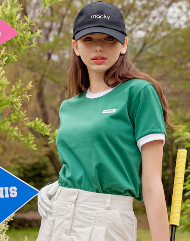 패치 배색 반팔 티셔츠 그린