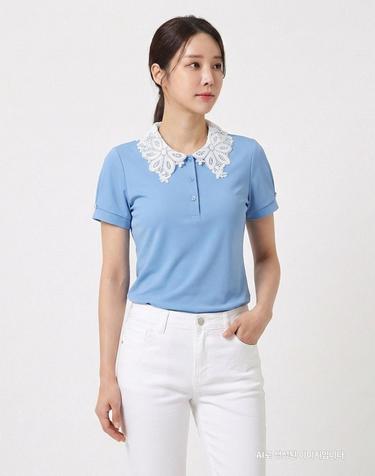 [팜스프링스] 여성 레이스카라 반팔티셔츠_STSL222252