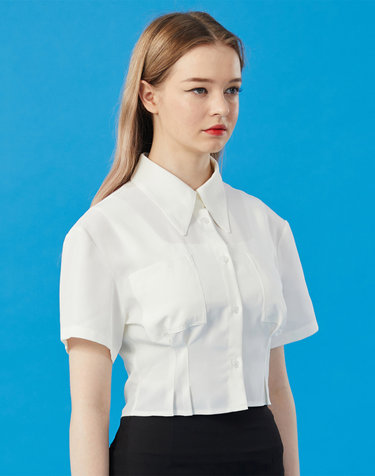 WOMEN 쿨링 냉장고 크롭 슬림 반팔 셔츠 [WHITE]