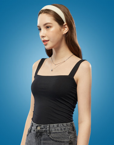 WOMEN 이너 레이어드 슬림 무지 끈나시 [BLACK] 나시 티셔츠