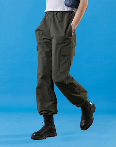 WOMEN 여름 쿨링 바스락 와이드 밴딩 카고 팬츠 [KHAKI]