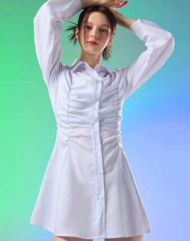 셔링 글램 슬림 긴팔 셔츠 미니 원피스 [WHITE] 스커트 치마 ver.