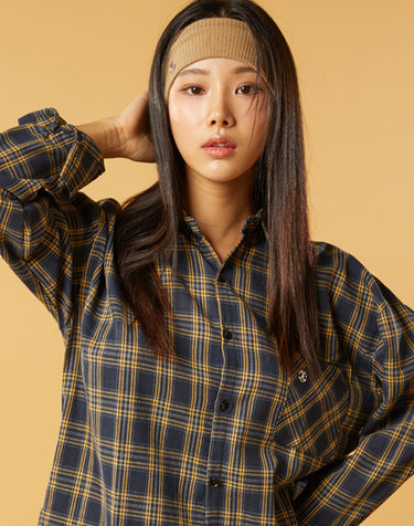 [기모] 오버핏 안나 가을 겨울 체크 셔츠 [NAVY] KCL.