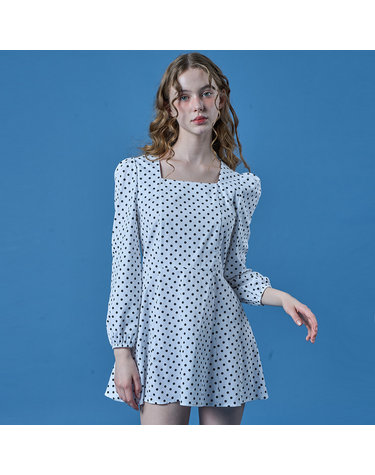 벌룬 퍼프 도트 스퀘어넥 미니원피스 [WHITE]