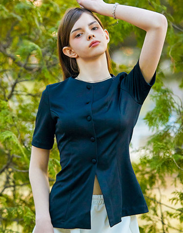 빈티지 슬림핏 클래식 반팔 미디 셔츠 [블랙] 600