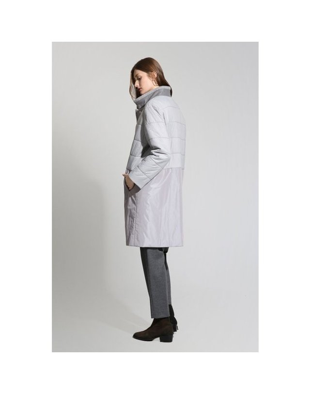 휴리나 [갤러리아] FURINA 휴리나 쉽스킨레더 포인트 카멜 퀼팅 디비전 패딩코트 실버 착용컷