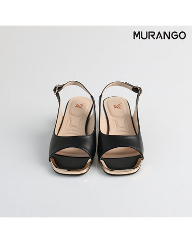 머랭고 소가죽 오픈토 슬링백샌들 블랙 4cm (M23M02LBK)