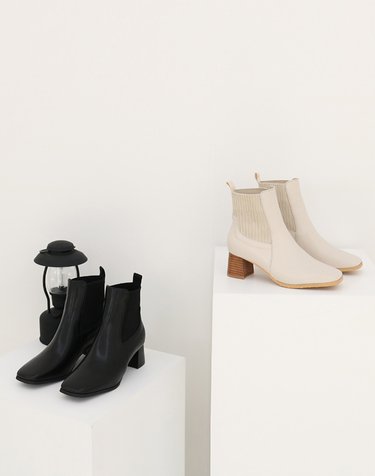 [머랭고] 소가죽 스퀘어 첼시니트 앵클부츠 5cm M22W08L