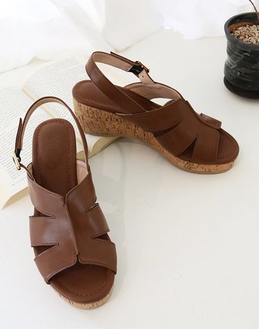 [머랭고] 내추럴 천연소가죽 웨지힐샌들 6cm M24M10L